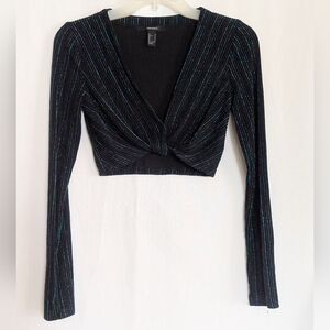 Forever 21 Small Black Sparkly Glitter Long Sleeve Crop Top Festival Club Night